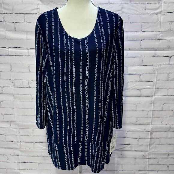 Mirasol Tops - Mirasol Navy/White Women's Chainlink Blouse 2x